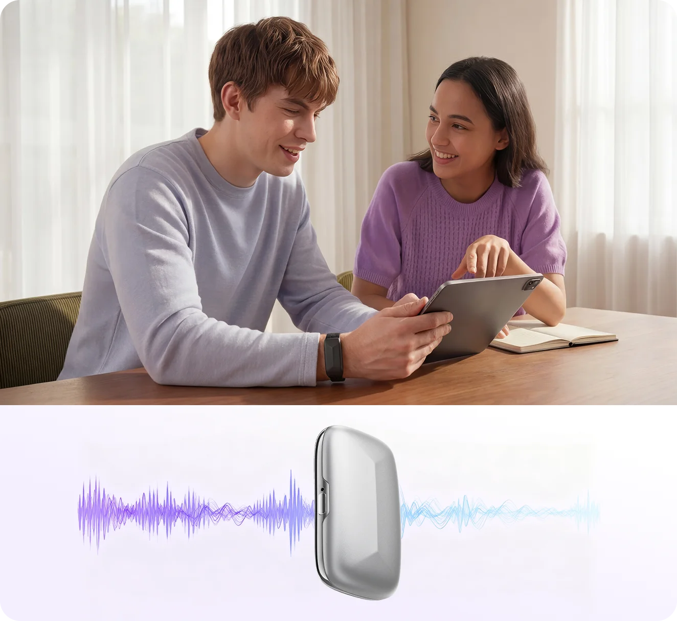 音声波形とともに、会話中に使用されるMemoket Gem